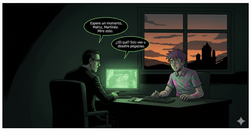 Director y alumno mirando monitor