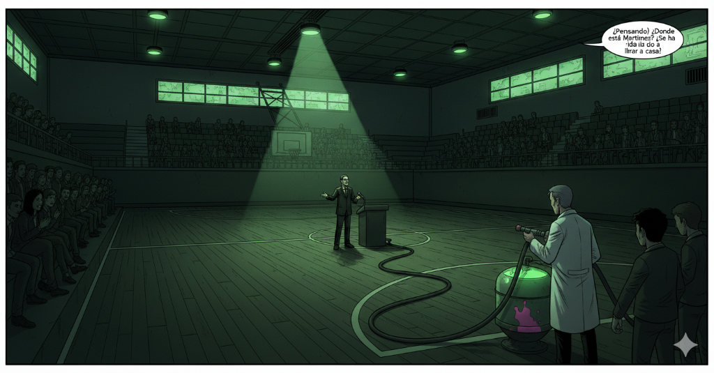 Director en el gimnasio con trampa preparada