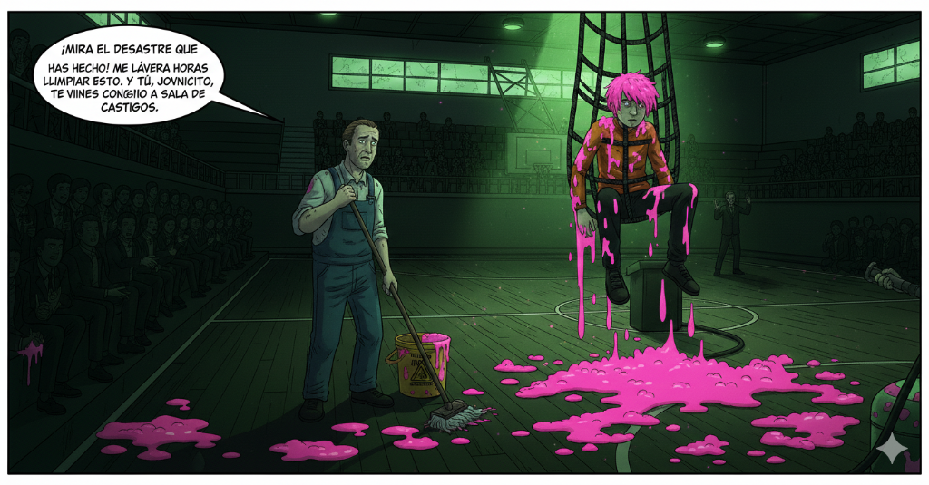 Conserje regañando al prota