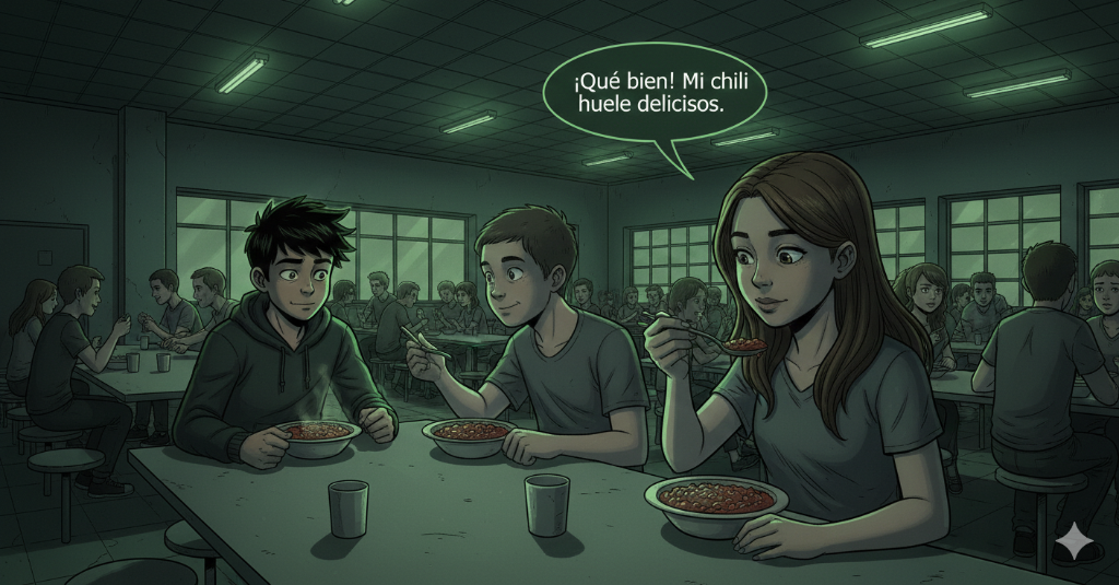 Estudiantes comiendo chili